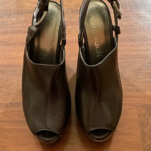 Daniblack Open Peep Toe Clog size 9.5 Brown ESPRESSO WAXY NAPPA shoe sling back - Picture 8 of 16